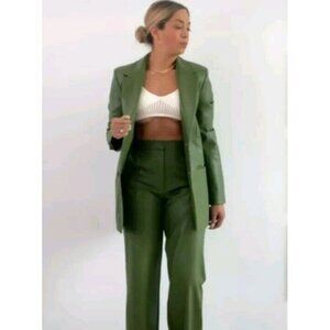 Zara Faux Leather Blazer Jacket Olive Green Size M  4432 740